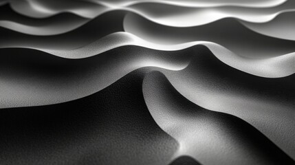 Poster - Smooth black waves create an abstract composition with gentle curves and soft shadows, showcasing a minimalist design and texture.
