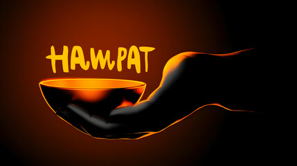 Poster - Hand Holding a Bowl with Glowing Light and Word 'Ham Pat' Above