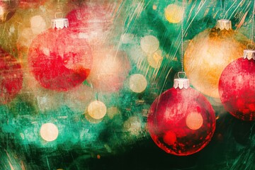 Poster - Colorful Christmas ornaments and sparkling lights blend together to create a vibrant, festive atmosphere perfect for holiday celebrations. Generative AI