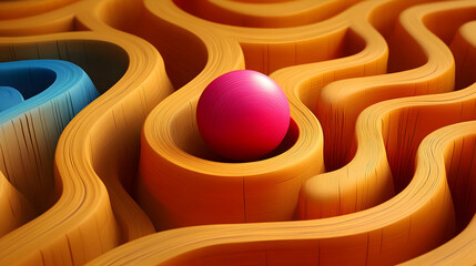 Wall Mural - Abstract design featuring a pink sphere in vibrant orange grooves.