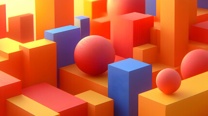 Wall Mural - Colorful geometric shapes creating a vibrant abstract landscape.