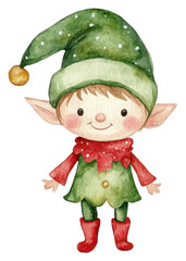 Wall Mural - PNG Christmas elf watercolor illustration children's.