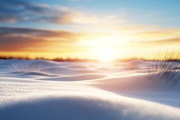 Canvas Print - A beautiful snowy landscape with a bright sun in the sky