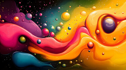 Wall Mural - Abstract colorful swirls and spheres in a cosmic background.