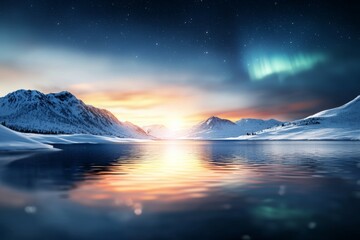 Wall Mural - A beautiful landscape with a lake and mountains in the background