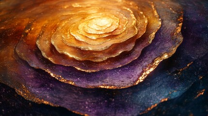 Fototapete - Concentric layers of gold and purple form an exquisite abstract composition, showcasing a beautiful interplay of light and texture, drawing the eye to the center.