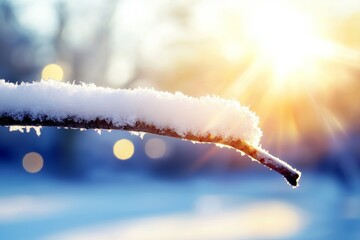 Poster - A branch covered in snow is in the sunlight