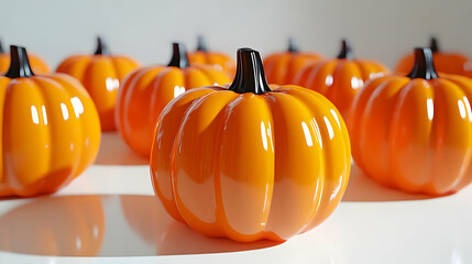 Wall Mural - Shiny Orange Pumpkins on White Background