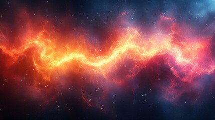 Leinwandbilder - A brilliant cosmic nebula glows with vibrant reds and oranges, interspersed with hints of purple against a dark starry background, revealing the beauty of deep space.