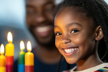 Sticker - A young girl is smiling and looking at the camera while holding a candle