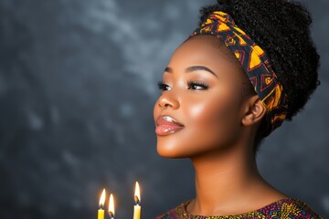 Wall Mural - A woman with a head scarf and three candles in her hand