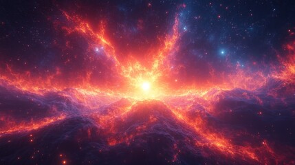 Aufkleber - A brilliant cosmic explosion brightens a colorful nebula in deep space. The fiery eruption radiates shades of orange and blue, captivating the vastness around it.