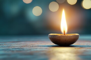 Canvas Print - A lit candle in a small bowl on a table