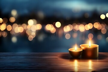 Canvas Print - Two candles are lit on a wooden table