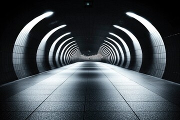 Poster - Illuminated Arched Tunnel with a Concrete Pathway