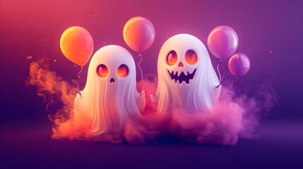 Sticker - Ghosts Holding Balloons in Colorful Smoke