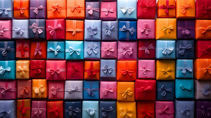 Poster - A vibrant arrangement of colorful gift boxes with bows.