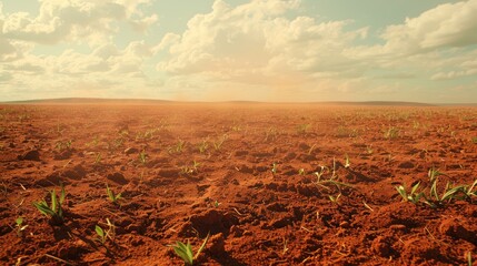 Sticker - Red Soil Field Under a Cloudy Sky