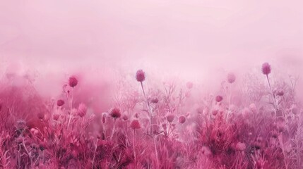 Poster - Pink Flower Field in Fog