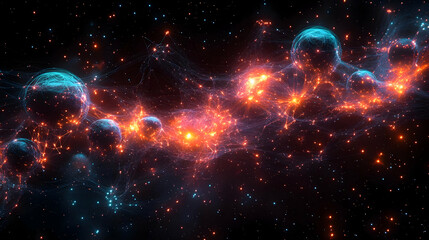 Wall Mural - Abstract cosmic visualization with glowing spheres and networks.