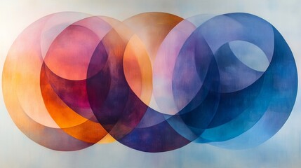 Leinwandbilder - Bold circles of orange, purple, and blue interact in this contemporary artwork, showcasing a striking blend of color and form that evokes a sense of balance.