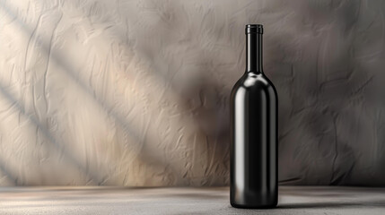 Sleek black wine bottle on a dark backdrop, ready for your logo. Perfect for showcasing your unique red wine brand.