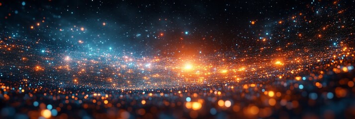 Poster - Abstract representation of the universe as an array of digital code, composed from thousands of tiny pixelated squares in different colors and sizes