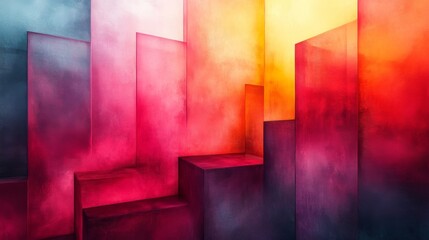 Poster - An abstract artwork showcases vibrant gradients ranging from deep red to bright yellow. Geometric shapes create depth and contrast, enhancing the visual experience.