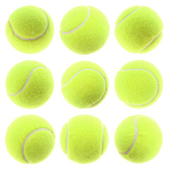 Canvas Print - Bright tennis ball isolated on white, collage