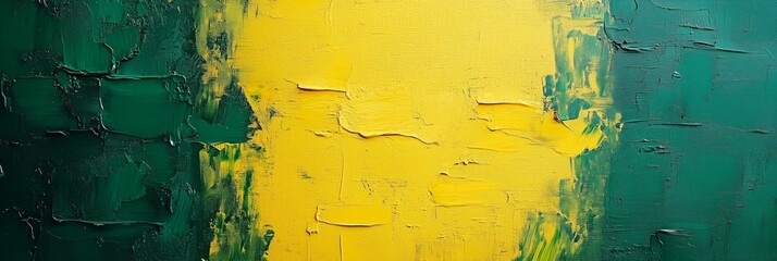 Poster - Abstract green and yellow oil painting, with thick brush strokes creating abstract shapes