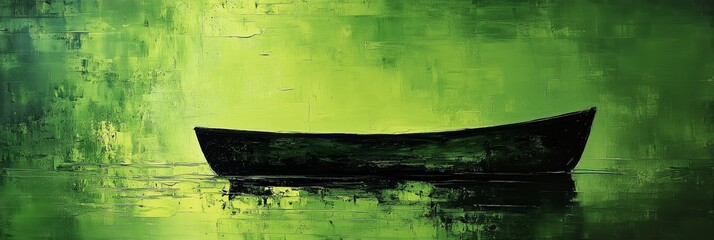 Poster - Abstract green and yellow oil painting, with thick brush strokes creating abstract shapes