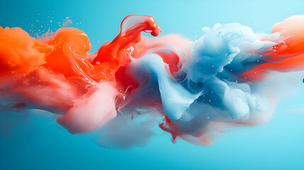 Canvas Print - Abstract swirl of blue and orange paint against a light background.