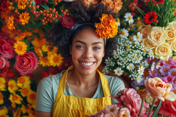 Floral happiness: vibrant portrait among colorful blooms for spring designs