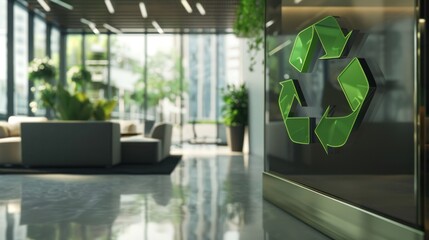 Poster - Green Office Lobby with Recycle Symbol