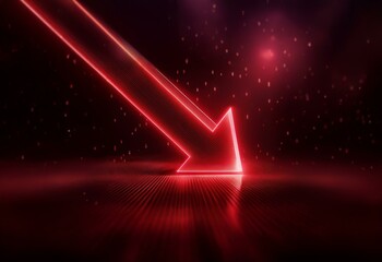 Aufkleber - A glowing red arrow pointing downwards against a dark red background, with a spotlight shining on it.