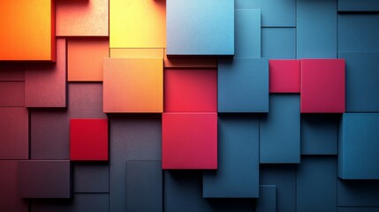 Poster - A striking arrangement of colorful geometric shapes creates a vibrant wall composition, showcasing modern design elements in a harmonious layout.