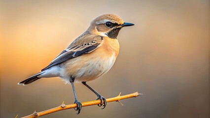 Wall Mural - Desert Wheatear perched on twig in Nalsarovar, Gujarat