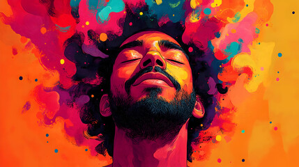 Canvas Print - A vibrant portrait of a man with colorful abstract elements.