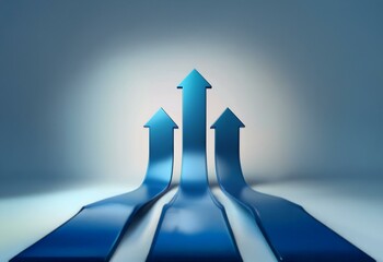 Aufkleber - Three blue arrow shapes rise upward on a light blue background.