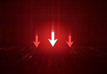 Aufkleber - Three white arrows point down against a red background with a grid pattern.