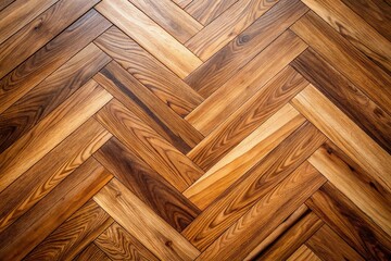 Detailed photograph of a wooden floor with a chevron pattern showcasing the natural wood grain and warm tones