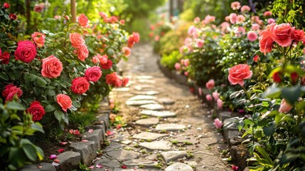 Wall Mural - a path through a garden of roses