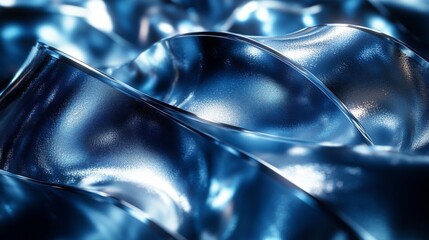 Fototapete - A beautifully textured blue material forms gentle waves, reflecting and refracting light in an artistic display of colors and shapes, creating a sense of depth.