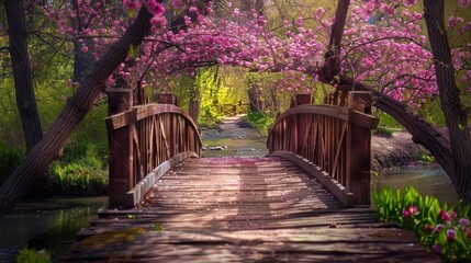 Wall Mural - A Wooden Bridge Leading to a Dreamy Path