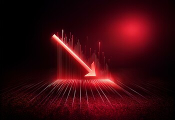Aufkleber - A red arrow points downwards in a dark red, slightly pixelated, background. The arrow is at a downward angle and is surrounded by several red lines.