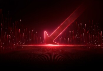 Aufkleber - A glowing red arrow pointing down in a dark background with red lines and dots.