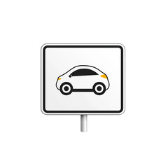 Simple car icon on a road sign, white isolated background. isolated on transparent background.