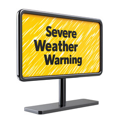 Poster - Severe weather warning sign with bright yellow background, designed for alerting the public about dangerous conditions. isolated on transparent background.