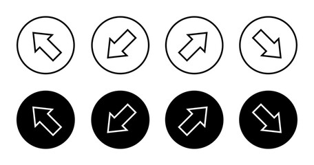 Aufkleber - Upward rightward, downward leftward, upward leftward, and downward rightward arrow line icon on black circle