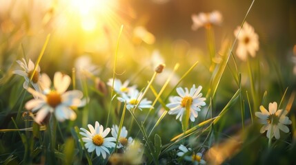 Wall Mural - golden hour daisies